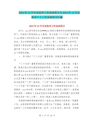 2024年10月专业技术工作总结范文与2024年10月业务员个人工作总结范文汇编