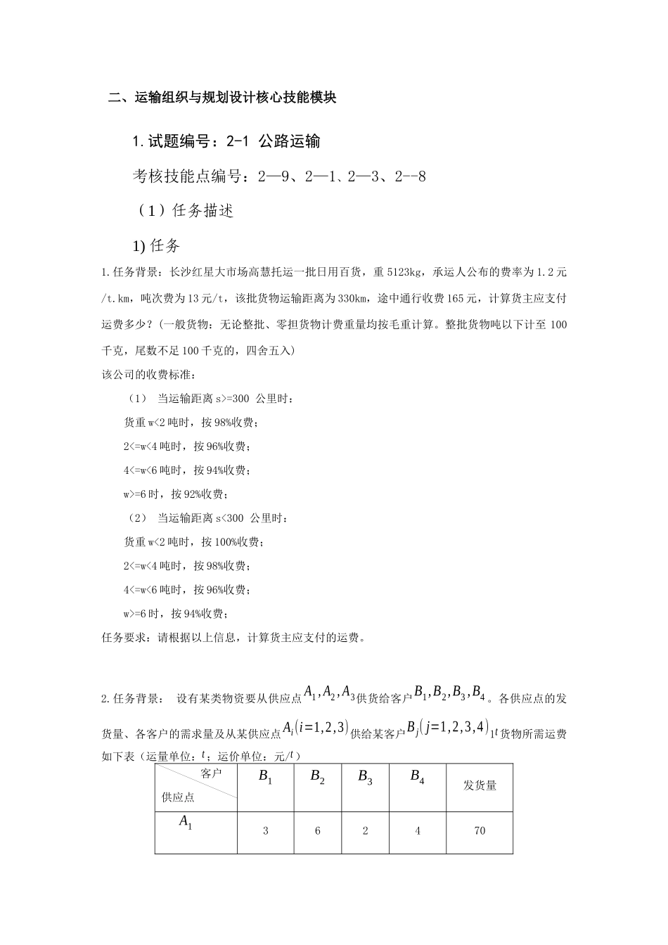 最新物流技能抽查标准运输组织与规划设计核心技能模块_第1页