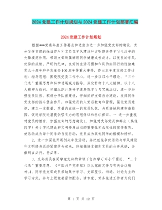 2024党建工作计划规划与2024党建工作计划部署汇编