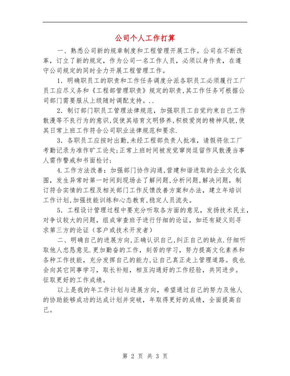 公司个人工作打算_第2页