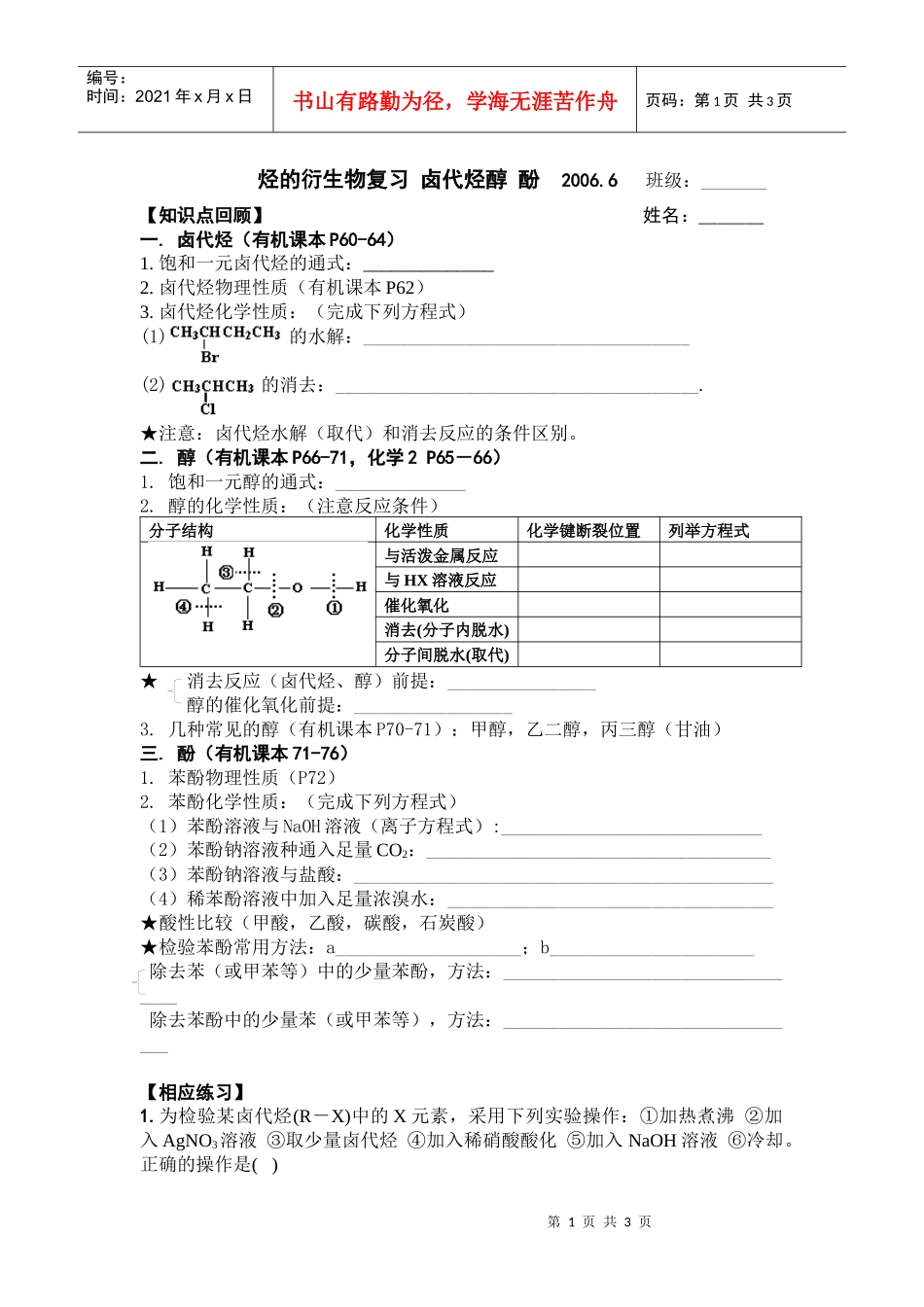 烃的衍生物复习_第1页