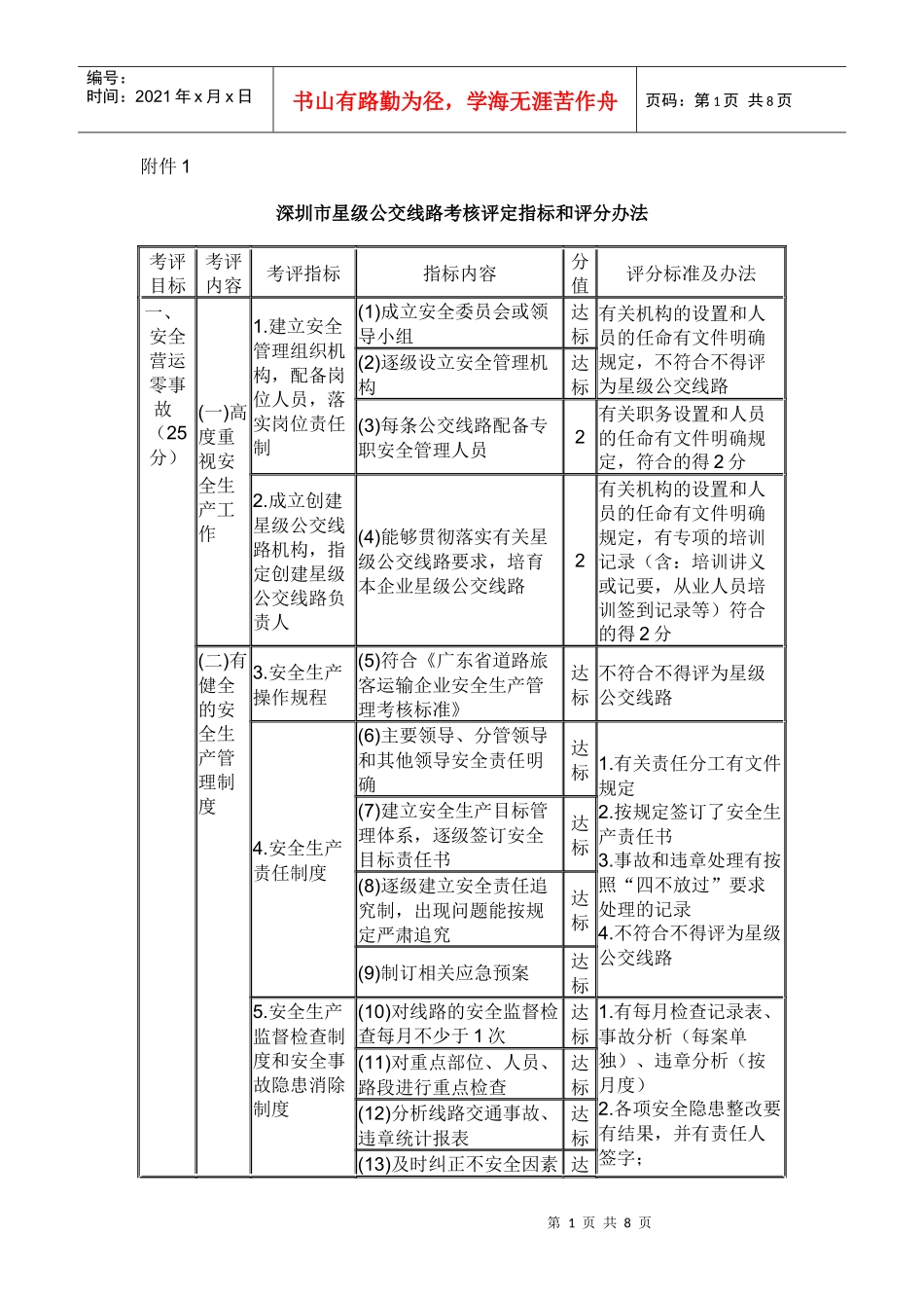 深圳市星级公交线路考核评定指标和评分办法 - 深圳市交通运输委员会_第1页