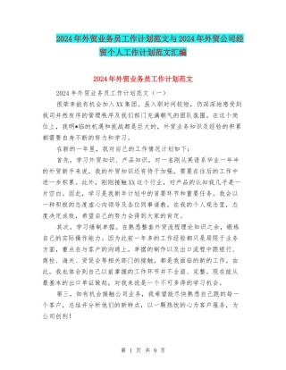 2024年外贸业务员工作计划范文与2024年外贸公司经贸个人工作计划范文汇编