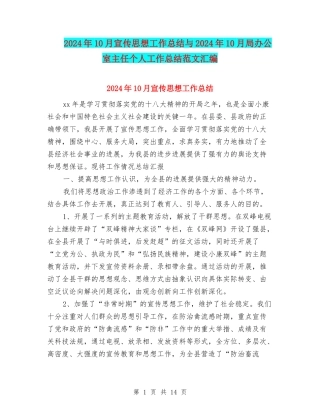 2024年10月宣传思想工作总结与2024年10月局办公室主任个人工作总结范文汇编