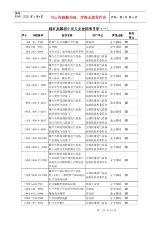 煤矿类国标中有关安全标准目录(一)