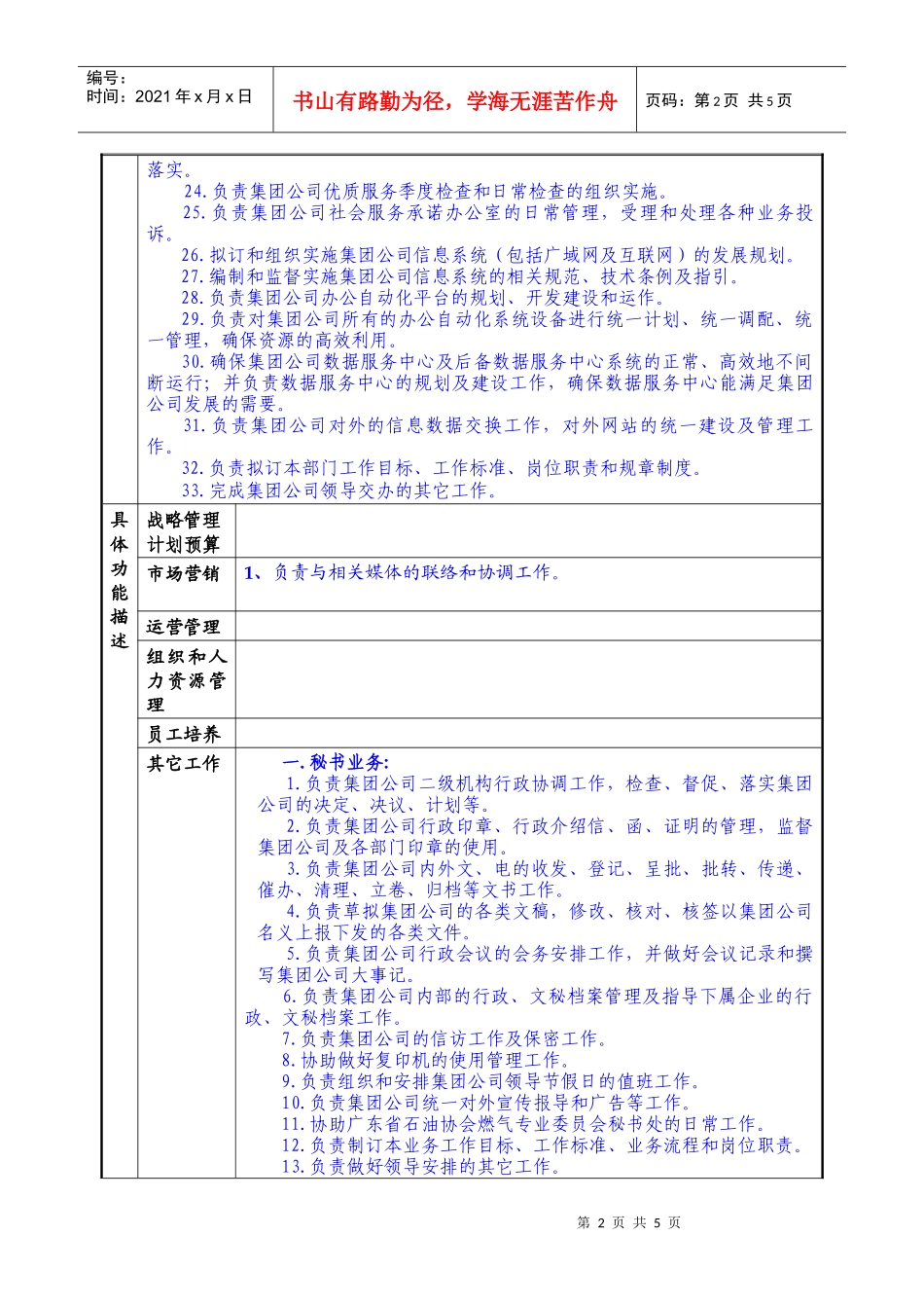 某燃气集团总经理办公室职责说明书_第2页