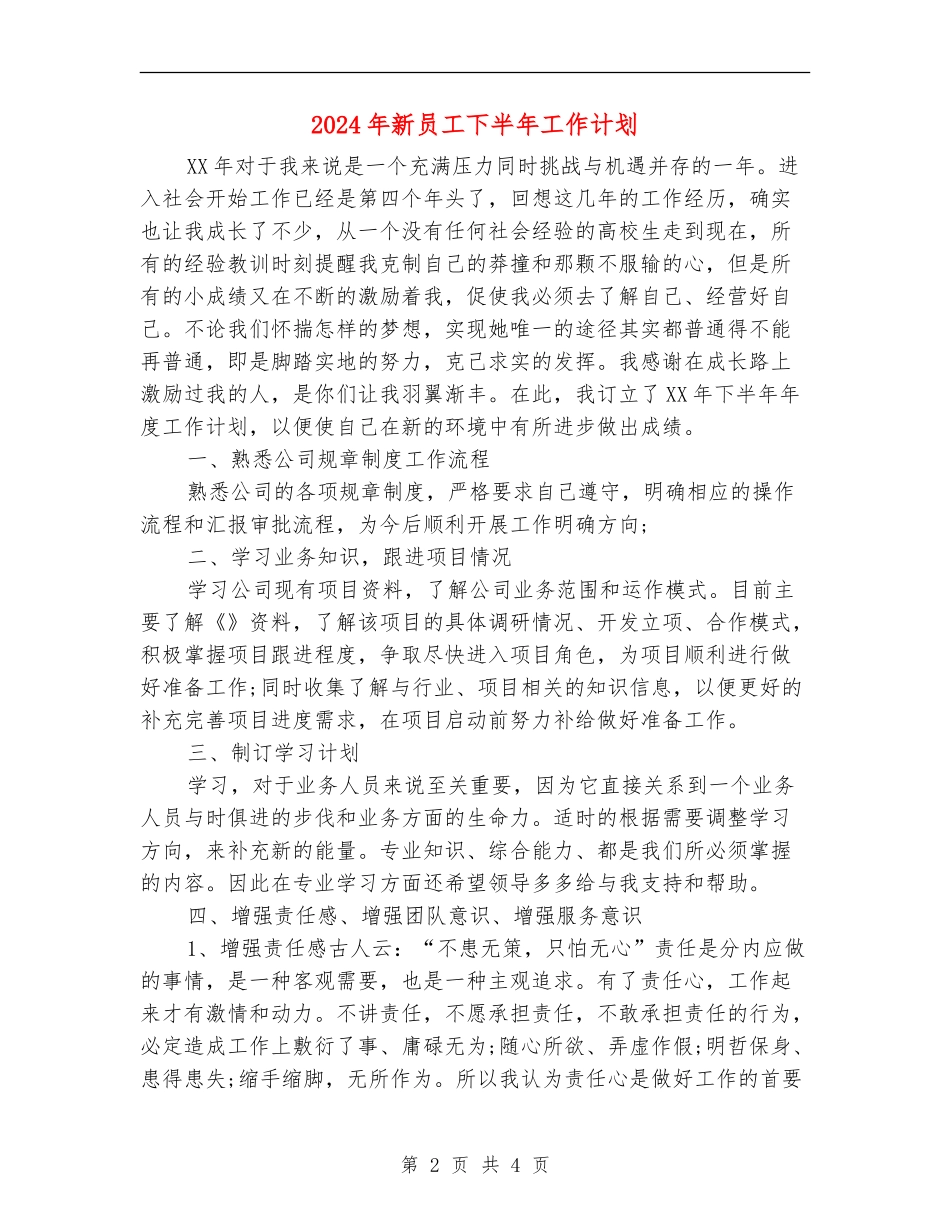2024年新员工下半年工作计划_第2页