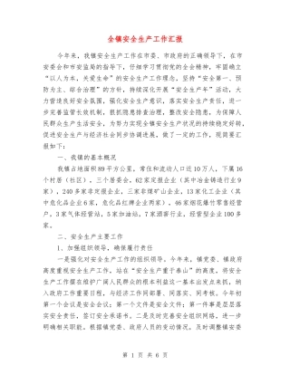 全镇安全生产工作汇报
