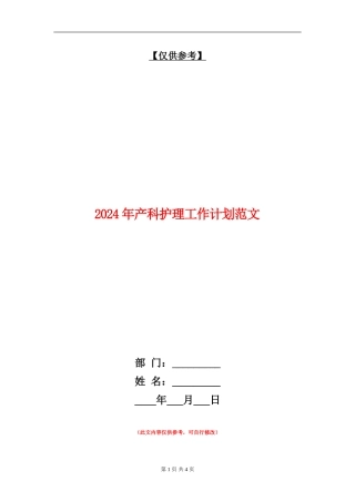 2024年产科护理工作计划范文