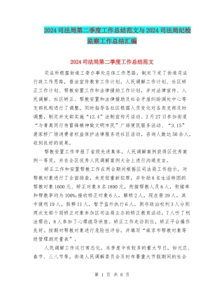 2024司法局第二季度工作总结范文与2024司法局纪检监察工作总结汇编