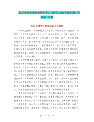 2024年度护士岗前培训个人总结与2024年度护士工作总结1汇编