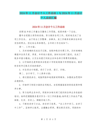 2024年11月会计个人工作总结1与2024年11月会计个人总结汇编