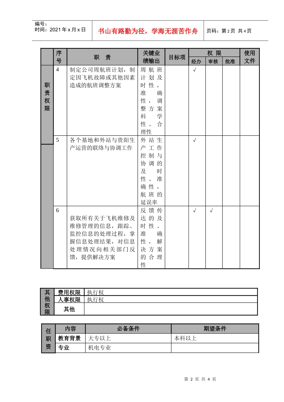 物流公司维修计划工程师职位说明书及关键绩效标准_第2页