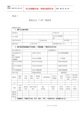 煤炭企业“三率”调查表