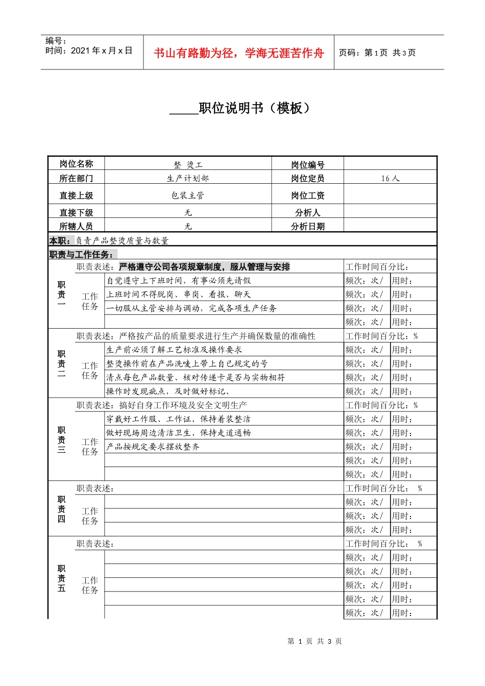 某服装生产企业整烫工职位说明书_第1页