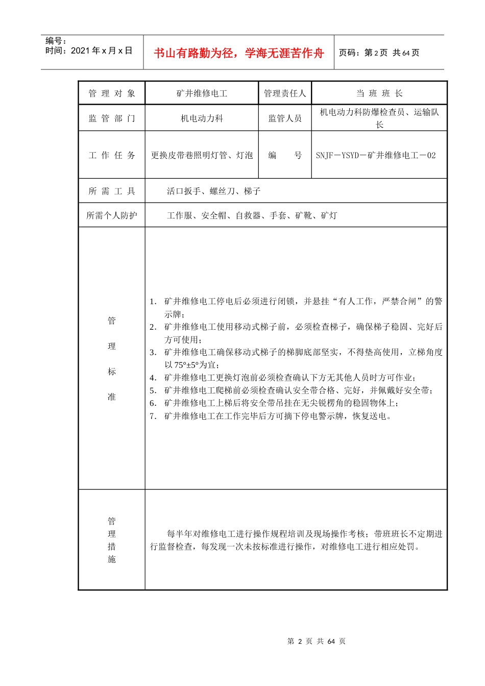 煤矿各岗位管理措施与标准培训资料_第2页