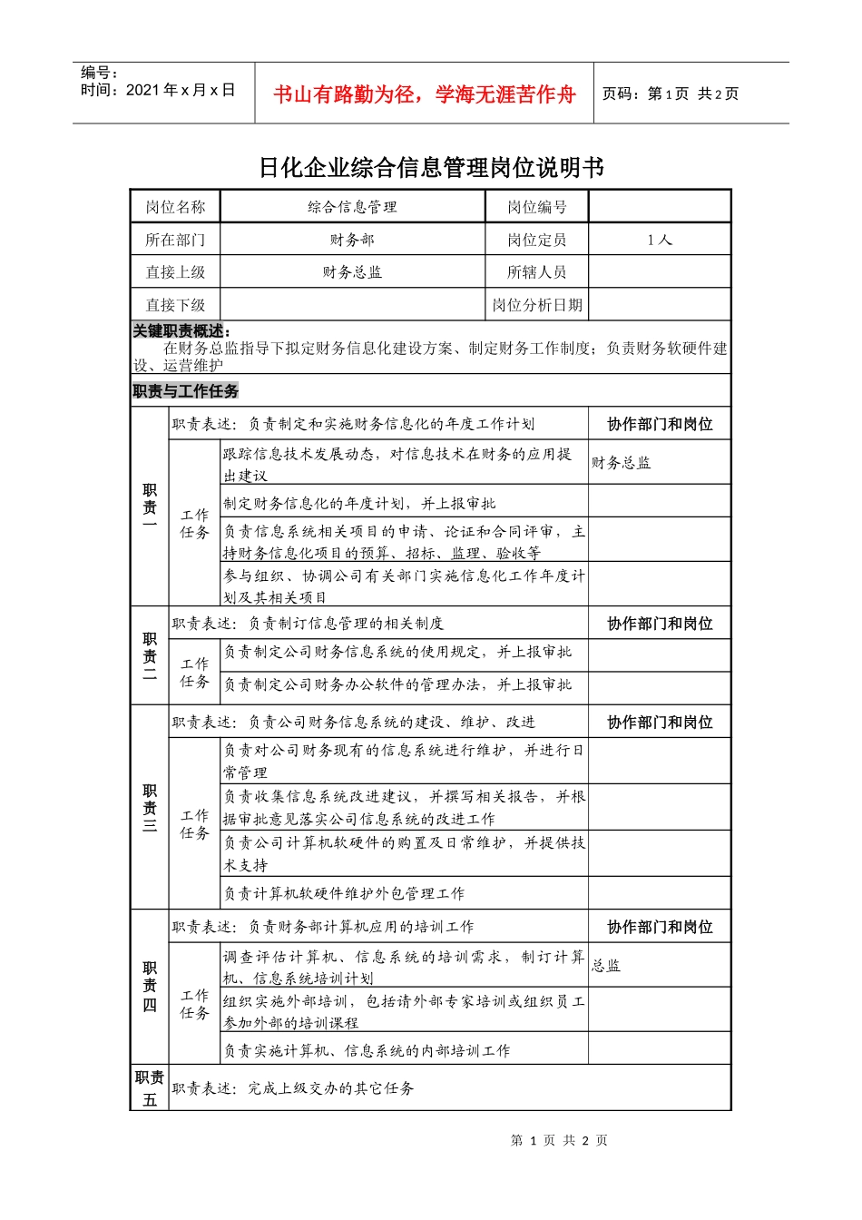 日化企业综合信息管理岗位说明书._第1页