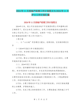 2024年11月房地产经理工作计划范文与2024年11月护士工作计划汇编