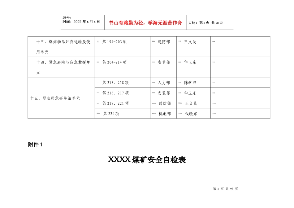 永贵能源落实国家局煤矿安全体检自查自改分工表（DOC46页）_第3页