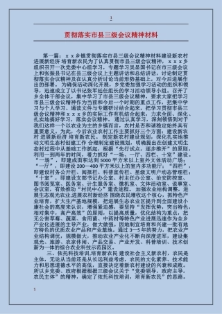 贯彻落实市县三级会议精神材料
