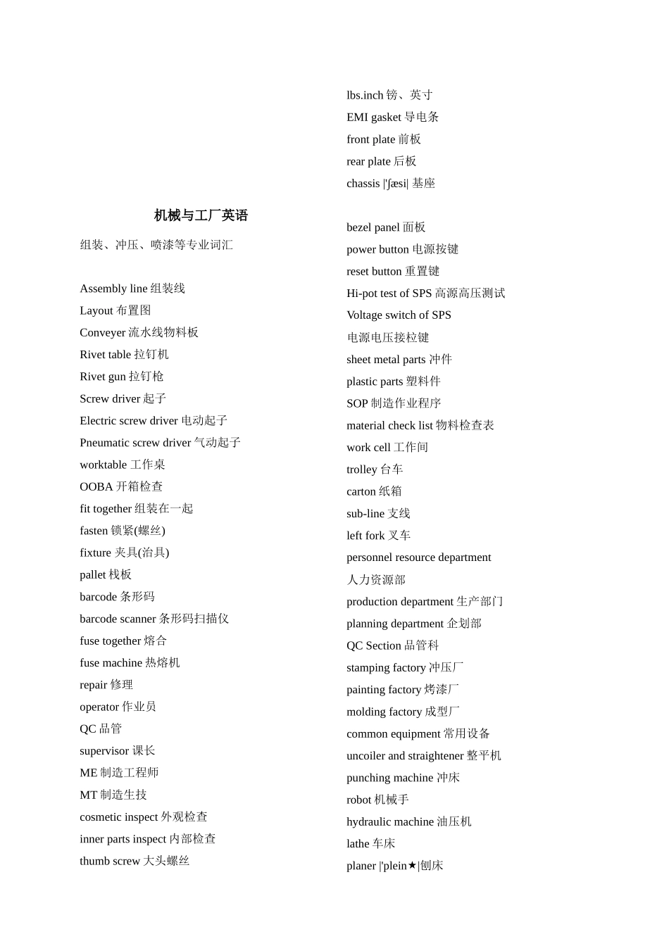 机械与工厂英语词汇_第1页