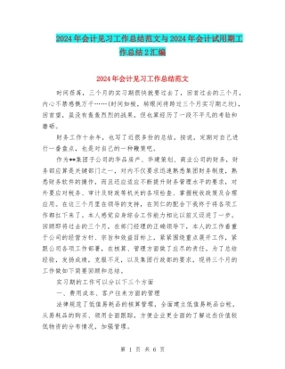 2024年会计见习工作总结范文与2024年会计试用期工作总结2汇编