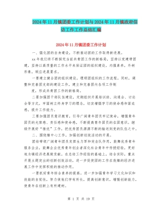2024年11月镇团委工作计划与2024年11月镇政府信访工作工作总结汇编