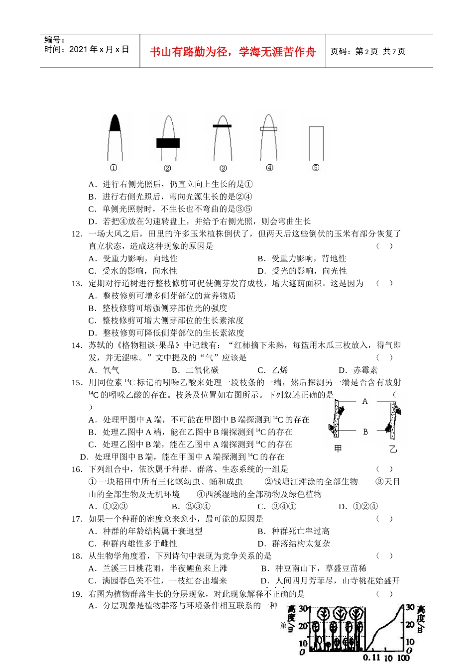 河南省长葛第三实验高中高二生物期末复习题4 (人教版必修3)_第2页