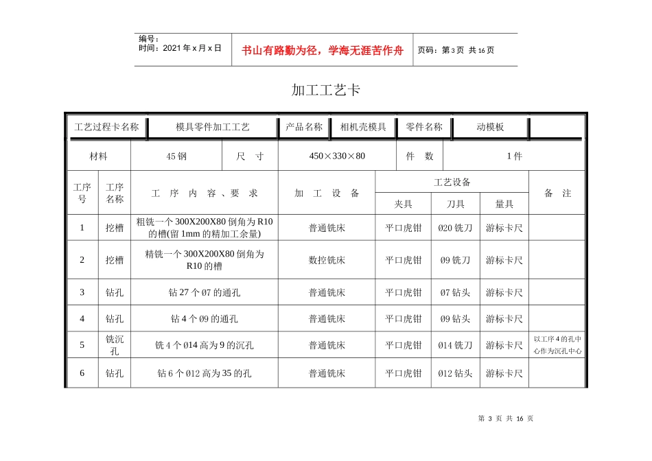 模具零件加工工艺卡(参考)_第3页
