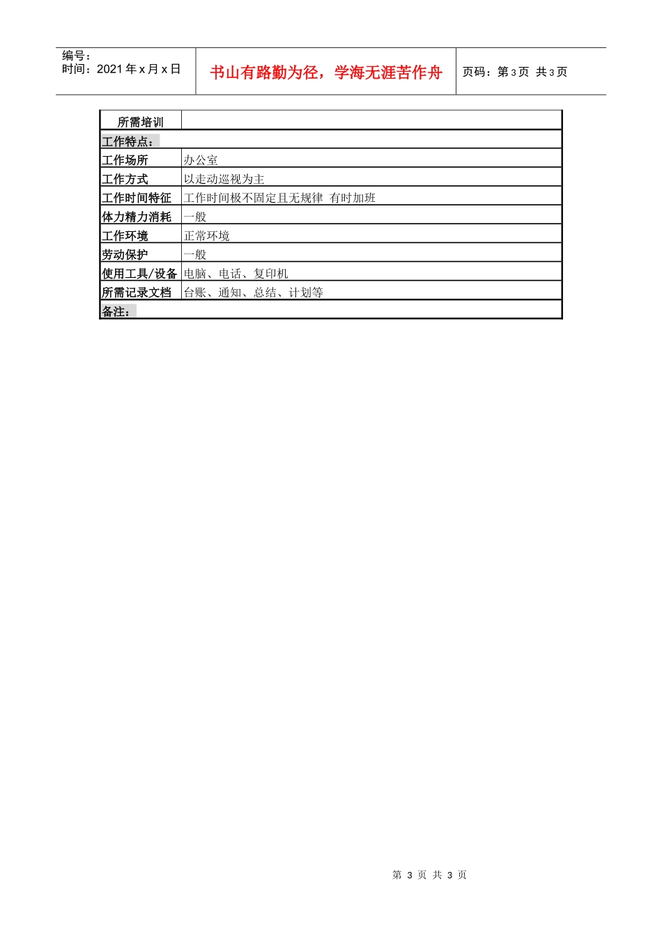 某啤酒企业分厂综合办公室副主任岗岗位说明书_第3页