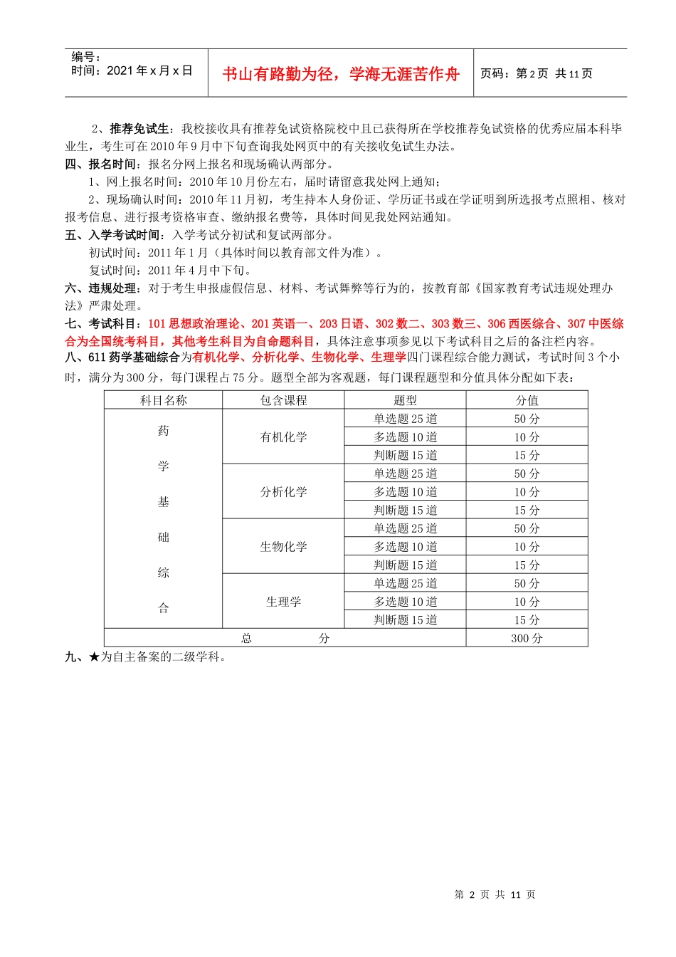 沉阳药科大学XXXX年硕士招生简章(学术型)_第2页