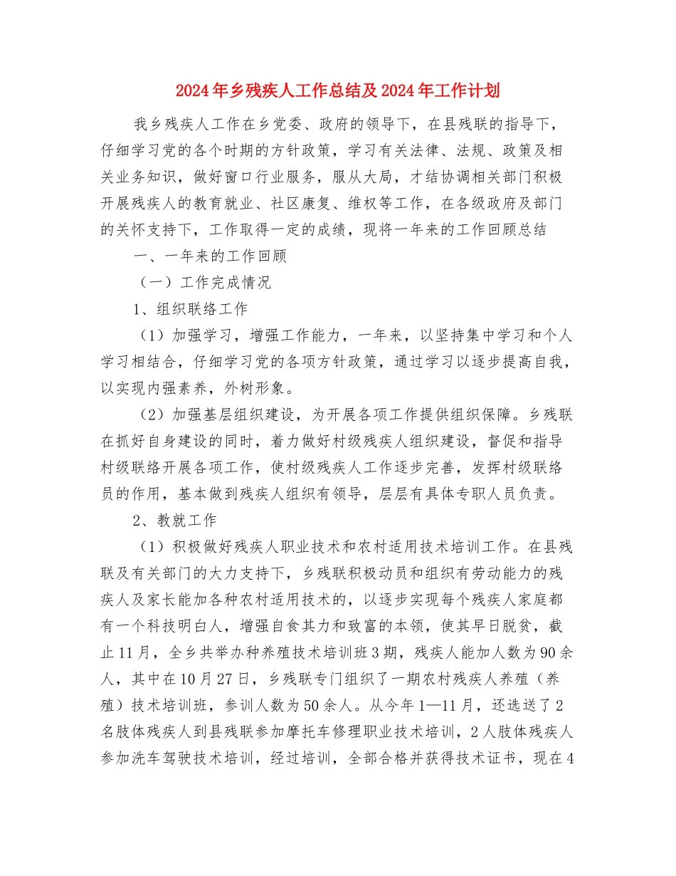 2024年乡正风肃纪工作总结与2024年乡残疾人工作总结及2024年工作计划汇编_第3页