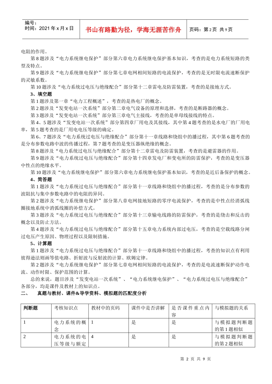 浙大09秋学期电力工程基础课程考试真题分析报告_第2页