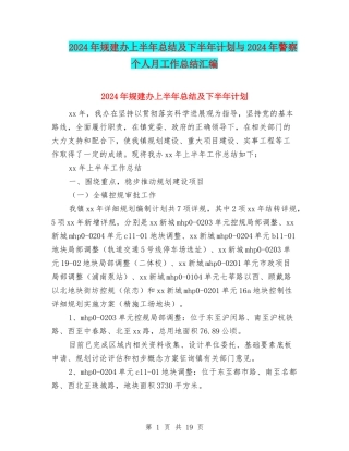 2024年规建办上半年总结及下半年计划与2024年警察个人月工作总结汇编