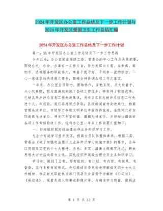 2024年开发区办公室工作总结及下一步工作计划与2024年开发区爱国卫生工作总结汇编