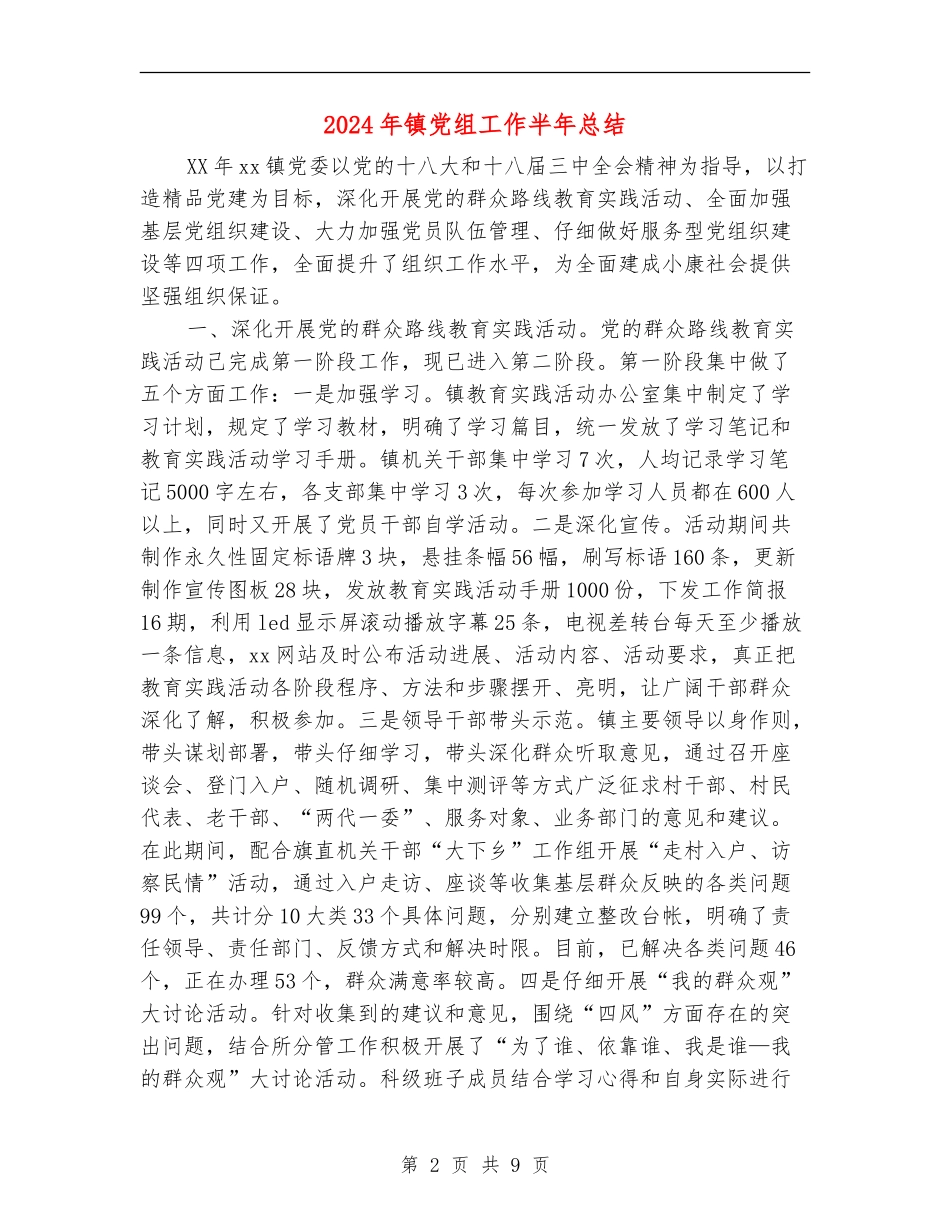 2024年镇党组工作半年总结_第2页