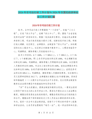 2024年市司法行政工作计划与2024年市国民经济和社会工作计划汇编