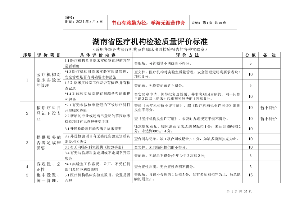 湖南省医疗机构检验质量评价标准_第1页
