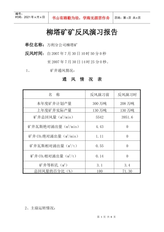 柳塔矿矿反风演习报告