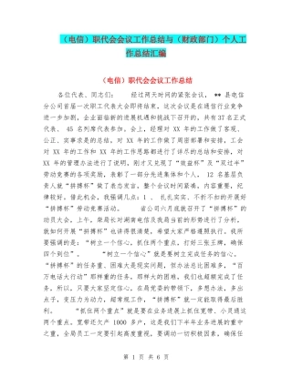 职代会会议工作总结与(财政部门)个人工作总结汇编