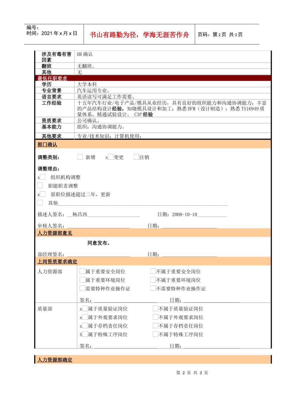 某大型电子公司技术部SW主管管理职位说明书_第2页