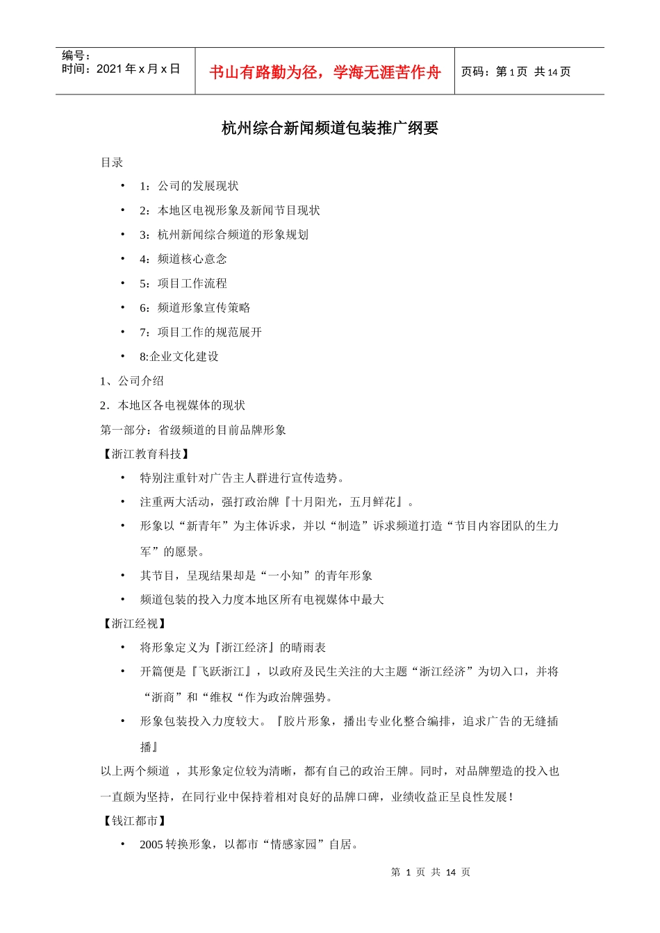 杭州综合新闻频道包装推广纲要_第1页