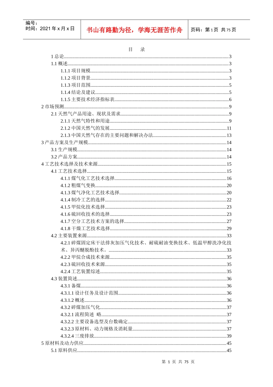 煤化工煤制气可研报告_第1页