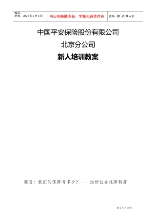 某某平安保险股份有限公司新人培训教案