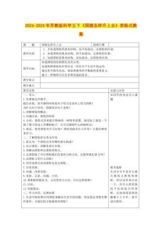 2024-2024年苏教版科学五下《国旗怎样升上去》表格式教案