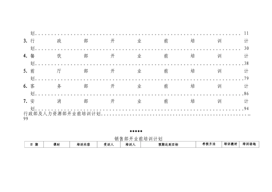 某某酒店部开业前培训计划_第3页