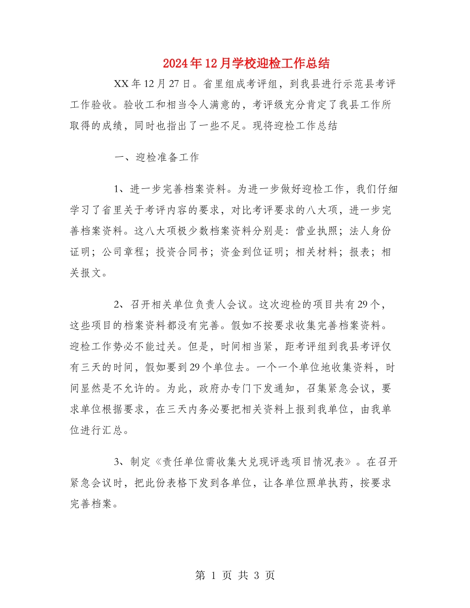 2024年12月学校迎检工作总结_第1页