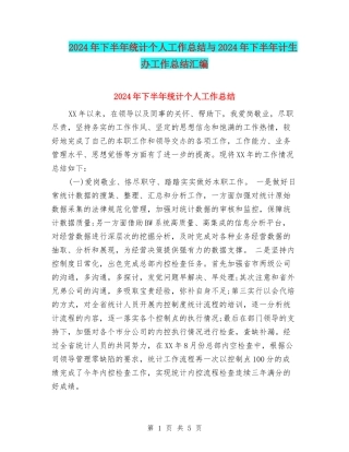 2024年下半年统计个人工作总结与2024年下半年计生办工作总结汇编