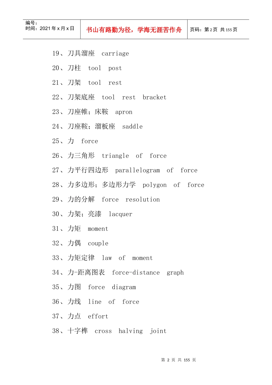 机械英语名词对照1_第2页