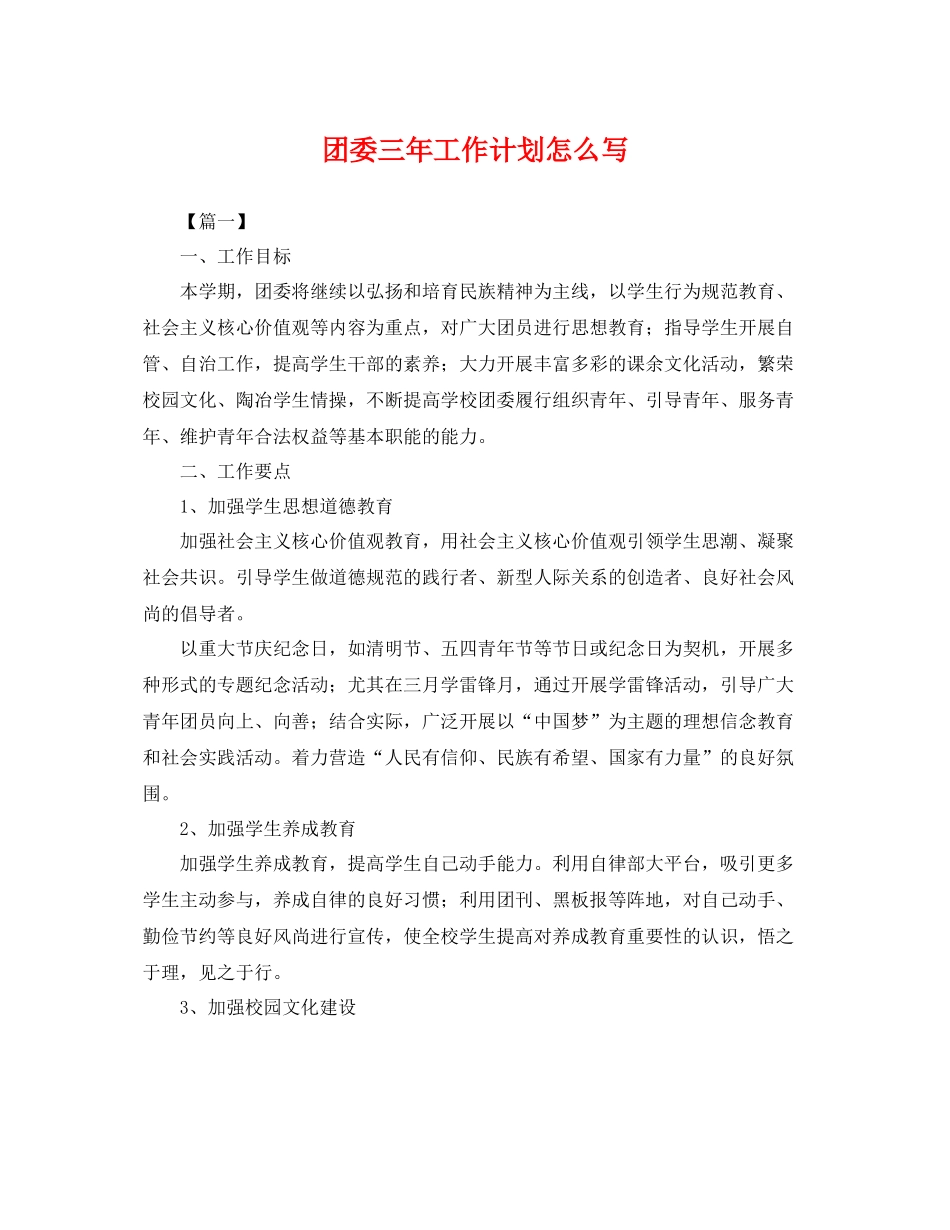 团委三年工作计划怎么写 _第1页